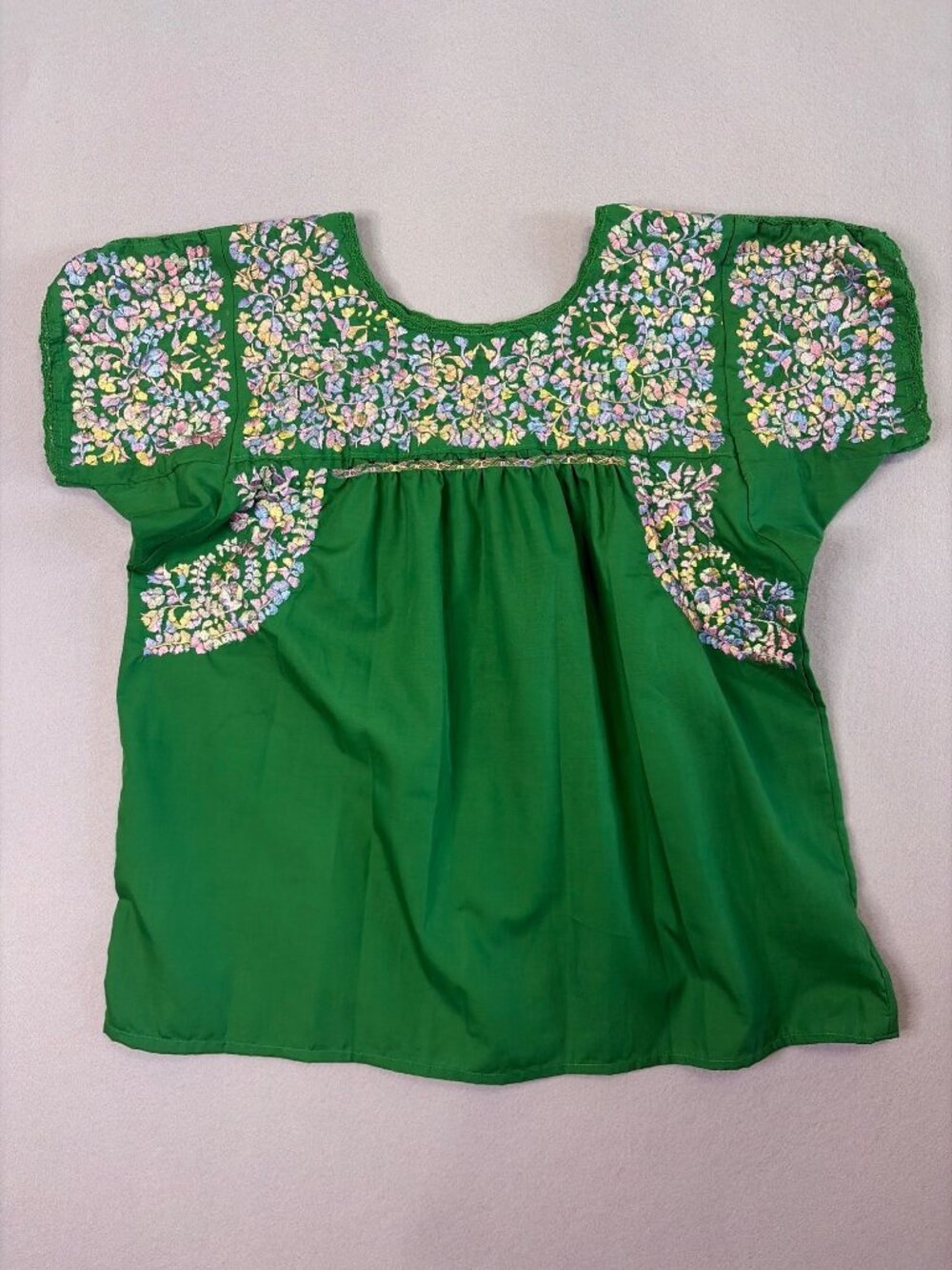 Mexican Folk Style Peasant Blouse Embroidered Size XL